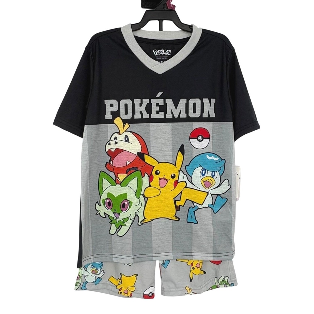 Pokemon Pajama Set Boys Small 6/7 Black Grey Pikachu Sprigatito Fuecoco Quaxly